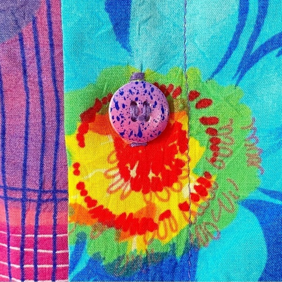 JAMS WORLD Hawaiian Shirt 80s Pop Art Bold Floral Colorful Plaid Print Large - Picture 4 of 11